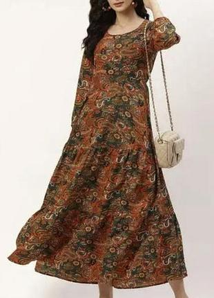 Платье мидив осенних тонах прин пейсли nutmeg размер s