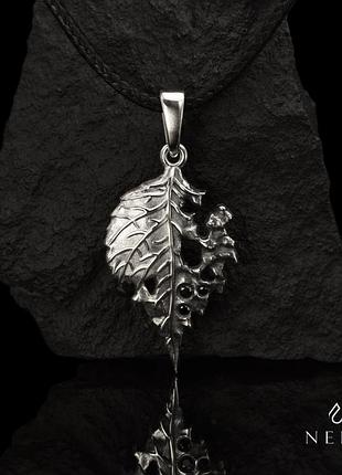 Серебряный кулон-листок • ожерелье, вдохновленное природой • готические лесные украшения • серебряный подарок ручной работы