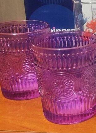 Новые стеклянные стаканы 300мл набор 2шт высокие бокалы толстое стекло фиолетовые стаканы стеклянное для напитков выски ром