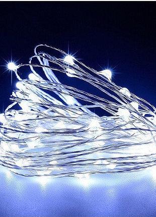 Гірлянда «роса» на батарейках + usb, 10 м, біла rv-106 white.