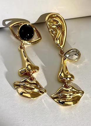 Сережки schiaparelli з гравіюванням золоті вінтаж позолота 18k