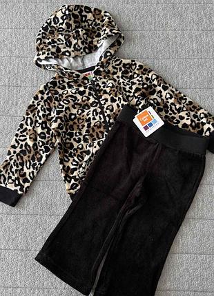 Леопардовый велюровый костюм для девочки