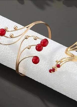 Украшения женские, браслет с красным жемчугом, кольцо, кольцо, набор украшений