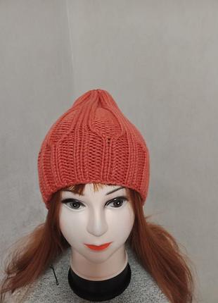Шапка бини с удлиненной макушкой в терракотовом цвете (мод45)