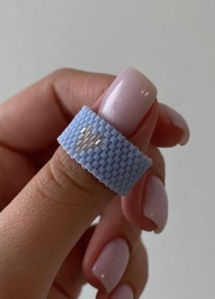 Каблучка жіноча з бісеру блакитна “crystal heart”