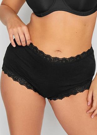 100% хлопок! комфортные хлопковые черные трусики батал с кружевной отделкой yours