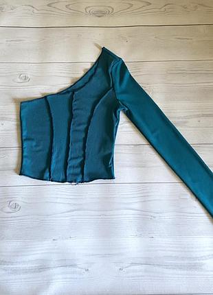 Топ в рубчик печворк на одно плечо