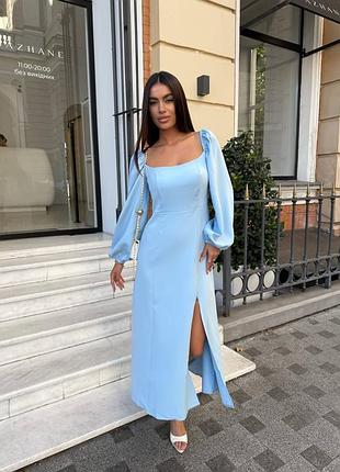 Сукня однотонна жіноча довга з розрізом 42-52 блакитна