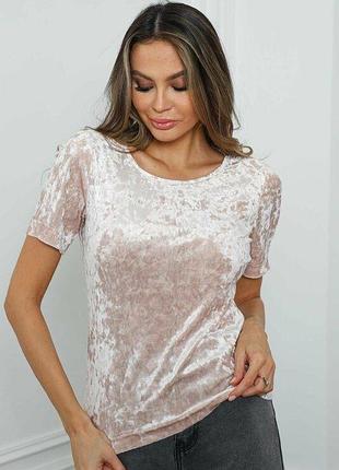 Дизайнерская велюровая бархатная футболка vovk бежевого цвета