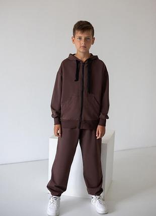 Базовый спортивный костюм для парней на молнии с капюшоном и карманами кенгуру, спортивный костюм для мальчика двунитка