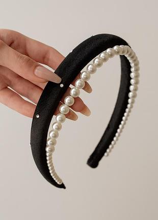 Обруч для волосся з перлинами та стразами