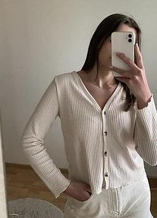 Вафельна кофтинка накидка на ґудзиках беж бежева світла