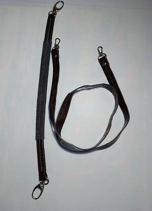 Ручка на сумку короткая и через плечо коричневая кожзам, карабины.