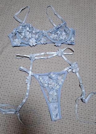 Новый комплект размер s красивого нижнего белья голубое нежное красивое нижнее белье нового нижнего белье голубое