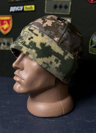 Шапка + докерка 2в1 + вишивка: герб піксель