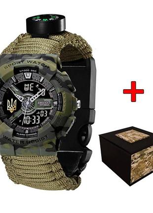 Чоловічий тактичний годинник awarder 005 тризуб золото camo green паракордовий ремінець army green 1202-0144