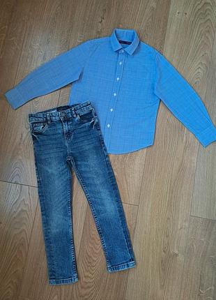 Набор/голубая рубашка с длинным рукавом для мальчика/джинсы для мальчика