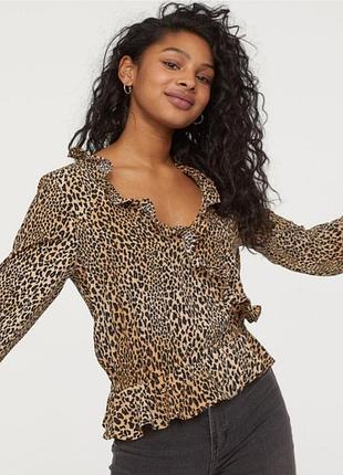 Блуза с рюшем h&m леопардовая блузка