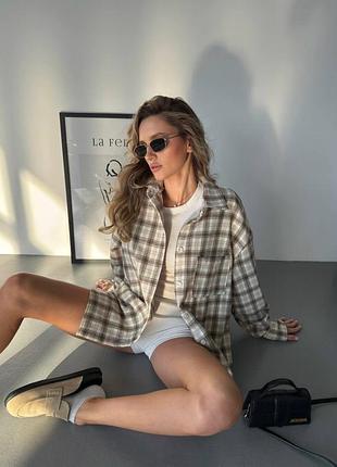 Жіноча фланелева тепла сорочка оверсайз у клітинку