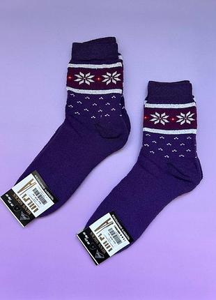 Теплі високі махрові шкарпетки з новорічним візерунком 25-27 (40-42)