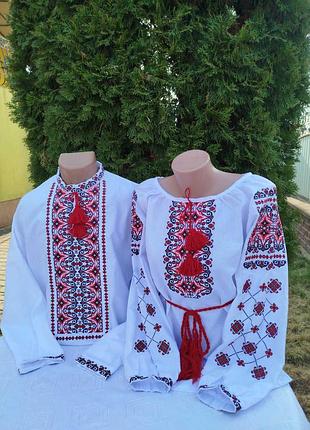Парные вышиванки " два цвета" на белом натуральном холсте. размеры готовы к отправке 42(xs)-62(5xl)