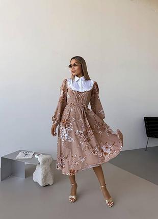 Женское платье миди с воротником осень демисезон