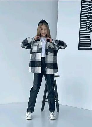 Рубашка теплая для девочки верхняя одежда в клеточку классная практичная трендовая модель