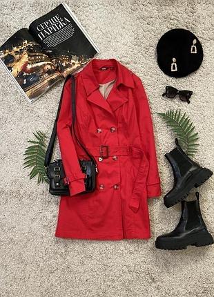 Актуальний двобортний червоний плащ тренч із поясом #515max