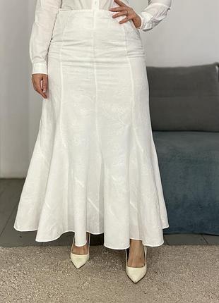 Белая юбка годет лен и вискоза No309/9max