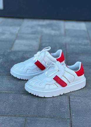 👟 жіночі кросівки білі з червоним дуже стильні осінні 👟