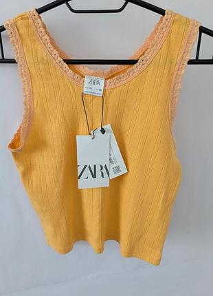 Майка для девочки zara 10 140 желтый хлопок зара короткая кроп топ