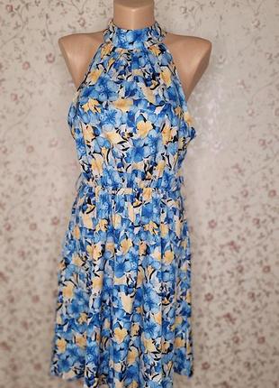 Летний женский сарафан с голубыми и желтыми цветами от shein