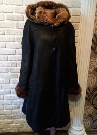 Дублянка, шуба, пальто! 100% натуральная кожа+тоскана! капюшон! батал