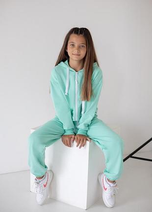 Базовий спортивний костюм для дівчат на блискавці, з капюшоном і кишенями кенгуру, спортивный костюм для девочки, двунитка