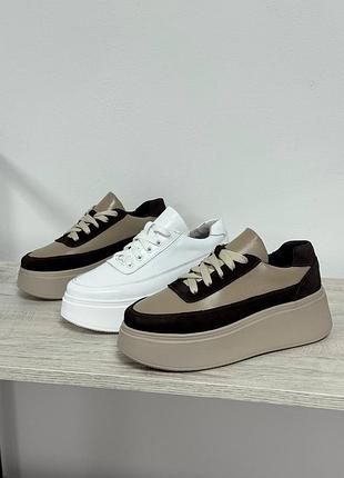 Жіночі шкіряні кросівки кеди на платформі