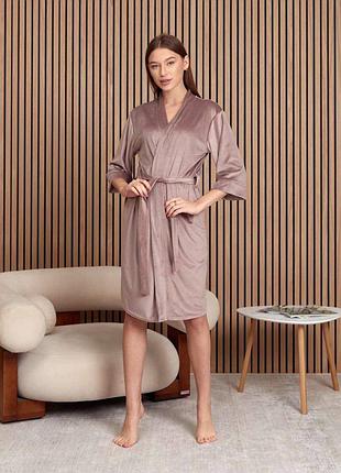 Жіночий халат велюровий довгий однотонний капучино xl