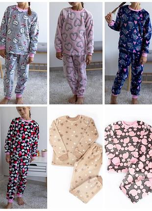 Махровая пижама с котиками, махровая пижама зимняя, плюшевая пижама, зимняя пижама махровая, домашний комплект махровый, махровая пижама сердечки