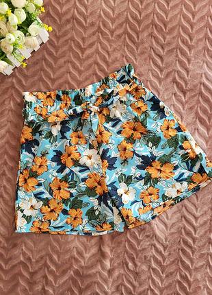 Летние шорты shein бирюзовые цветы легкие