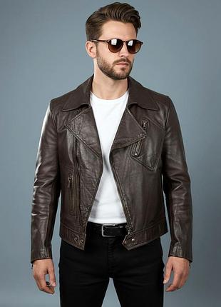 Винтажная итальянская люксовая дизайнерская кожаная куртка косуха 1990х