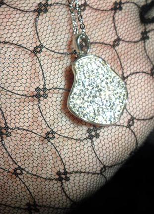 Срібний кулон на ланцюжку кольє кристали сваровські, swarovski, лист, листочок, срібло 925 проби, тайланд