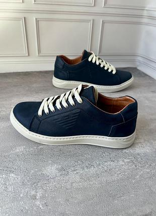 Кеди чоловічі темно сині на шнурках натуральна шкіра