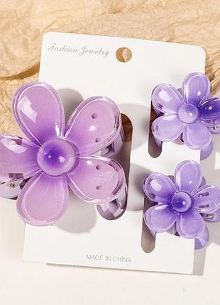 Набір трендових заколок-зажимів у вигляді квіточки фіолетовий, 3 шт