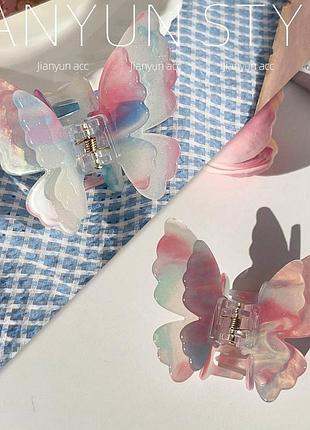 Заколка в виде двойной бабочки. розово-голубой (меняет цвет), 7 см