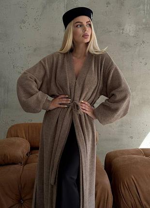 Альпака мякий кардиган кардіган міді на запах пасок пояс довгий рукав манжети ліхтар