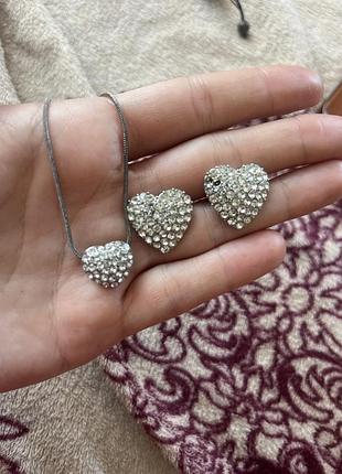 Набір сердечка в камінні кульчики підвіска біжутерія