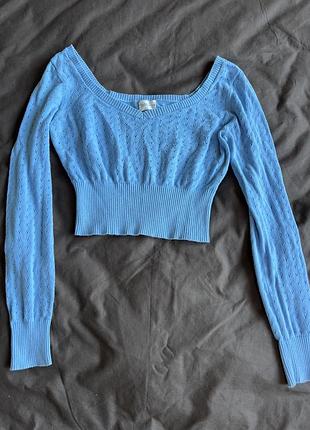 Блакитний лонг, жіноча кофта, кроп топ з рукавами