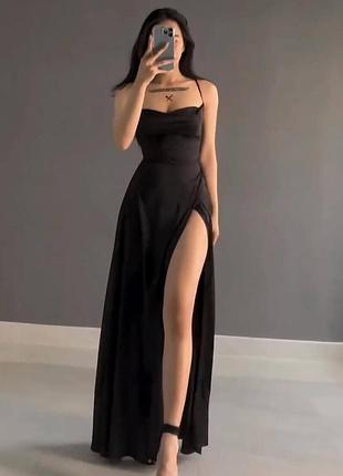 Изысканное шелковое платье макси с разрезом, на брителях, вечернее, вечернее