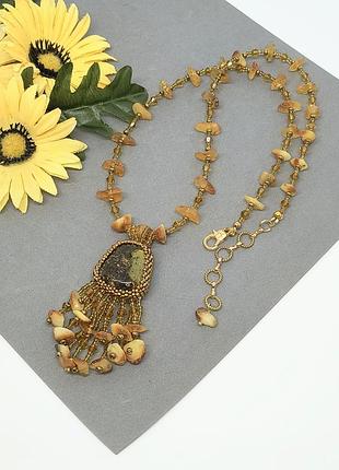 Колье кулон из натурального янтаря