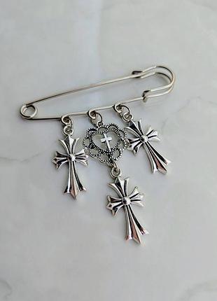 Брошка, шпилька silver three crosses
