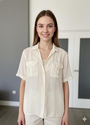 Шовкова сорочка короткий рукав silk айворі вершкове масло
